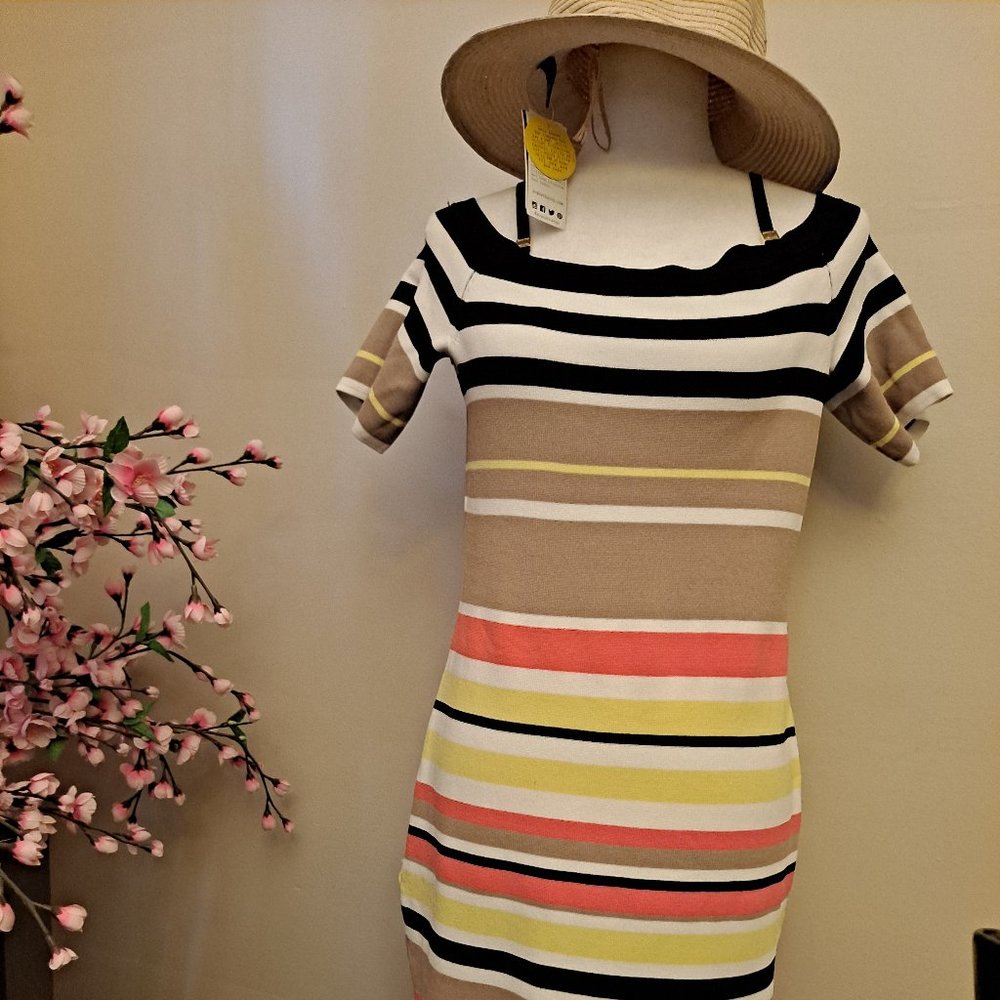 NEW CALVIN KLEIN KNIT DRESS, MEDIUM, MULTI- COLORS